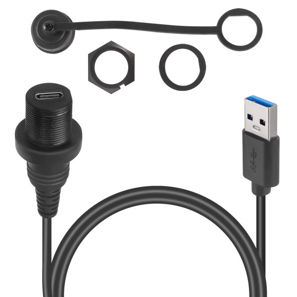 Petit câble rond USB 3.0 A vers USB C pour montage encastré