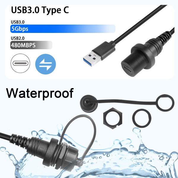 Small Round USB 3.0 A to USB C Flush Mount Cable – Image 5