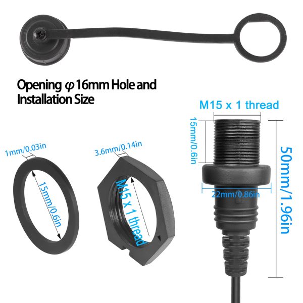 Small Round USB 3.0 A to USB C Flush Mount Cable – Image 2