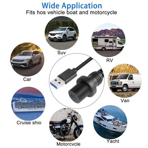 Small Round USB 3.0 A to USB C Flush Mount Cable – Image 4