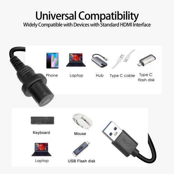 Small Round USB 3.0 A to USB C Flush Mount Cable – Image 3