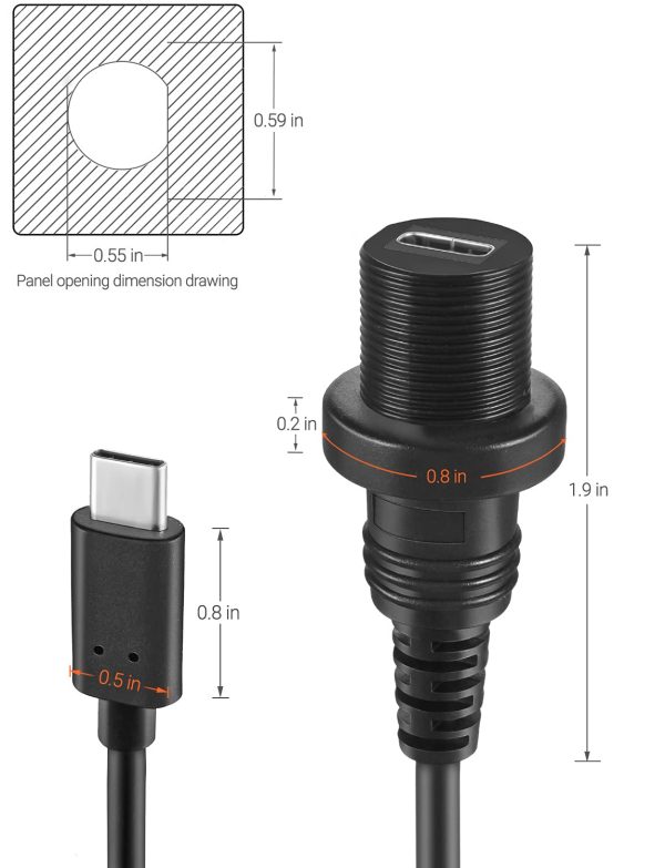 Single Port Panel Mount USB Type C Flush Mount Car Cable – Image 3