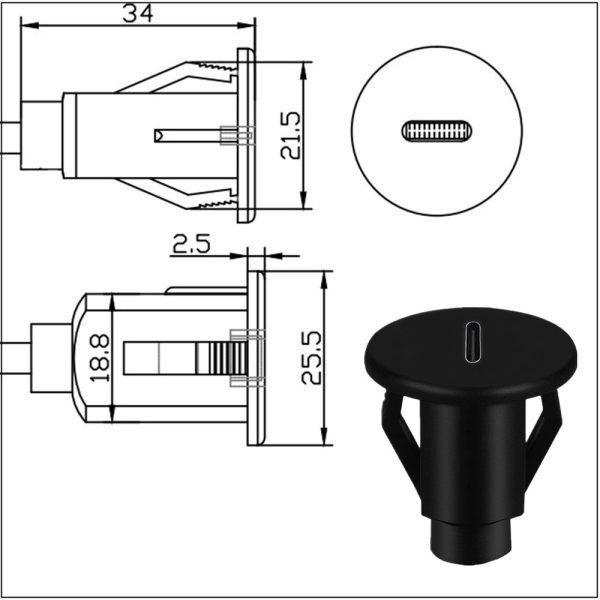 Single Port USB 3.0 A to USB C Panel Flush Mount Extension Cable – Image 4