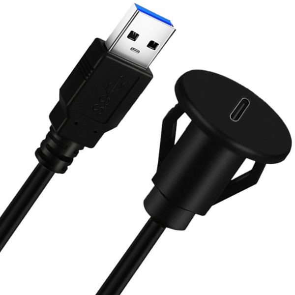 Single Port USB 3.0 A to USB C Panel Flush Mount Extension Cable – Image 2
