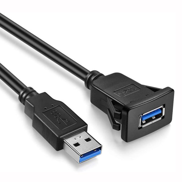 Single Port Square USB 3.0 Panel Flush Mount Extension Cable – Image 3