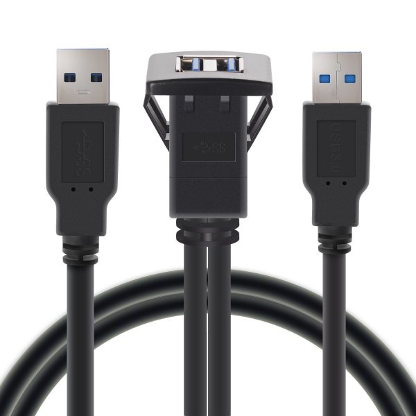 Square Dual USB 3.0 Panel Flush Mount Extension Cable – Image 2