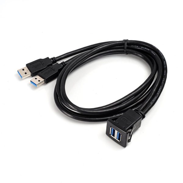 Square Dual USB 3.0 Panel Flush Mount Extension Cable – Image 4