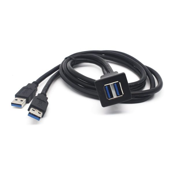 Square Dual USB 3.0 Panel Flush Mount Extension Cable – Image 3