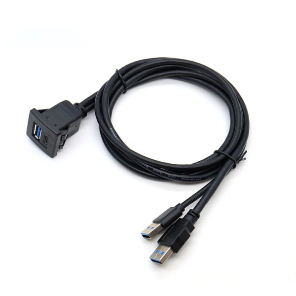 Square Dual USB A Panel Flush Mount male to USB 3.0 A USB C female Cable – Image 2