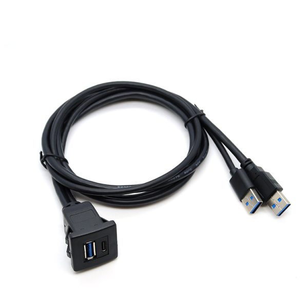 Square Dual USB A Panel Flush Mount male to USB 3.0 A USB C female Cable – Image 3