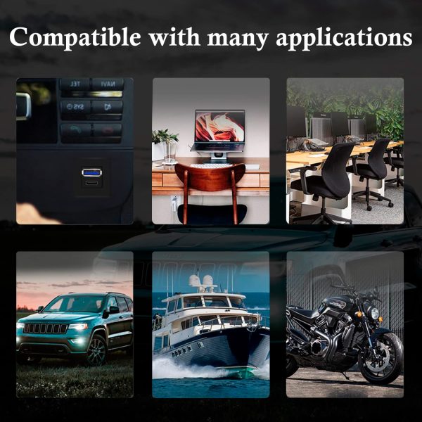 Square USB 3.0 A and USB C Car Flush Mount Male to Female Cable – Image 3