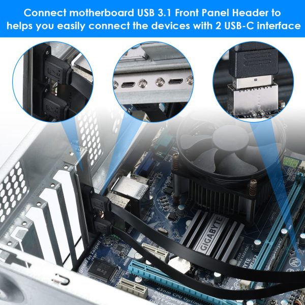 Dual USB 3.1 Type E Male to 2 Port USB C Female Slot Plate Adapter Cable - Image 7