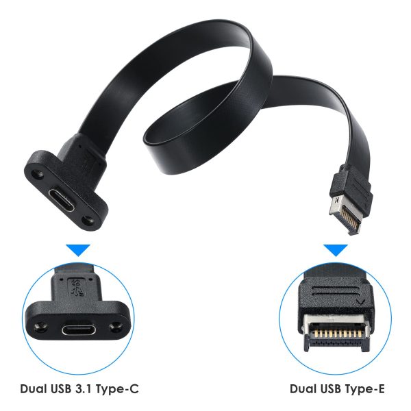 Dual USB 3.1 Type E Male to 2 Port USB C Female Slot Plate Adapter Cable - Image 2