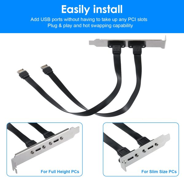 Dual USB 3.1 Type E Male to 2 Port USB C Female Slot Plate Adapter Cable - Image 3