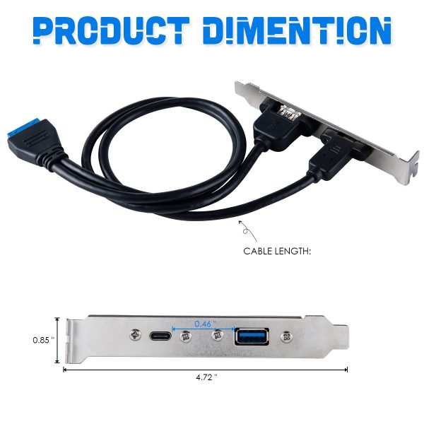 USB 3.0 20PIN Female to USB 3.0 A and USB 3.1 C Female USB Slot Plate Adapter Cable - Imagen 2