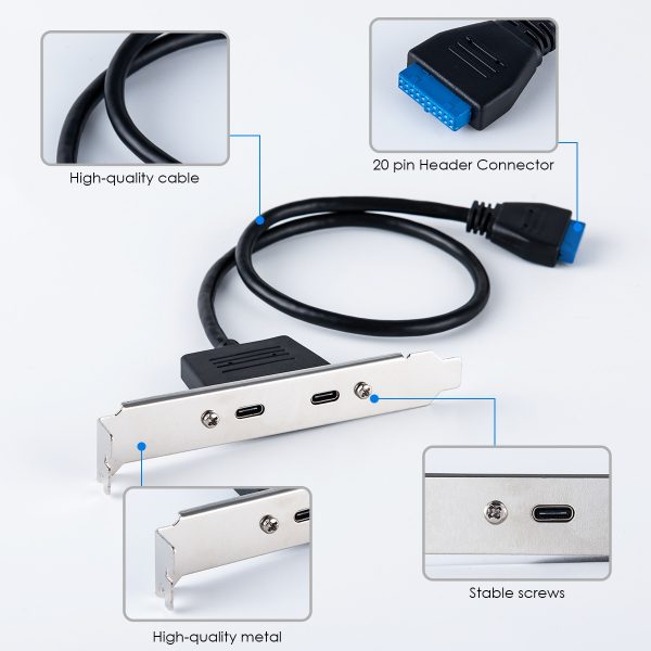 USB 3.0 20PIN Female to 2 Port USB C Slot Plate Adapter Cable - Image 3