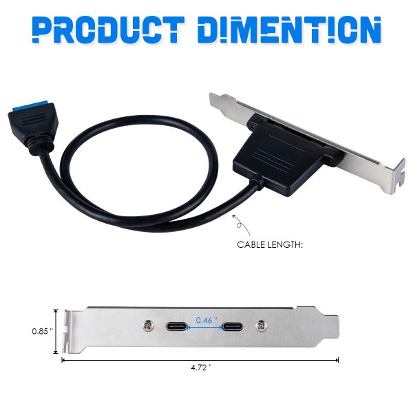 USB 3.0 20PIN Female to 2 Port USB C Slot Plate Adapter Cable - Image 2