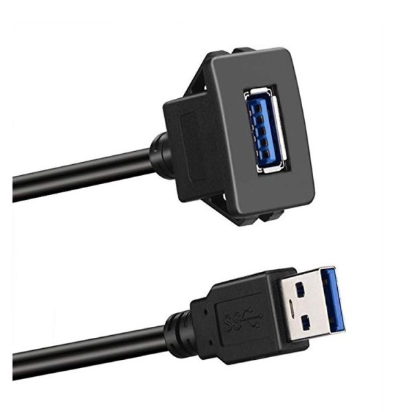 Single Port Square USB 3.0 Panel Flush Mount Extension Cable – Image 4