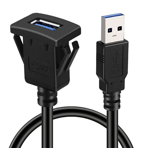 Single Port Square USB 3.0 Panel Flush Mount Extension Cable – Image 2